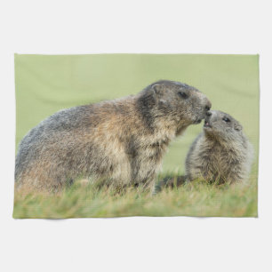 Cutest Baby Animals Alpine Marmot Family Tea Towel