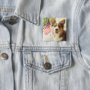 Cutest Baby Animals   American Flag Corgi 15 Cm Square Badge