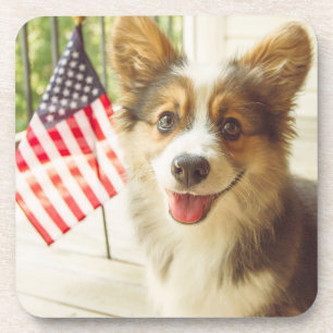 Cutest Baby Animals American Flag Corgi Coaster