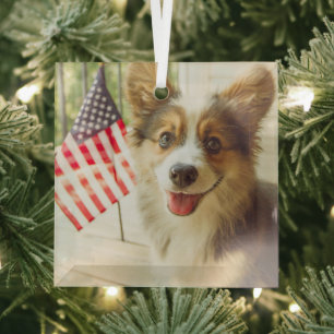 Cutest Baby Animals   American Flag Corgi Glass Tree Decoration