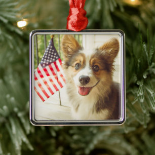 Cutest Baby Animals   American Flag Corgi Metal Tree Decoration