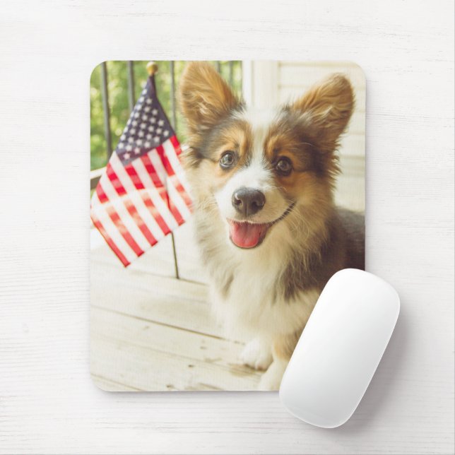 Cutest Baby Animals | American Flag Corgi Mouse Mat (With Mouse)