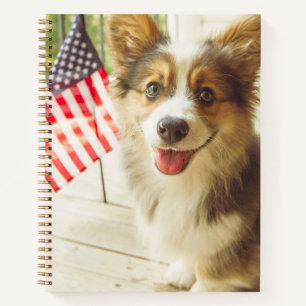 Cutest Baby Animals American Flag Corgi Notebook