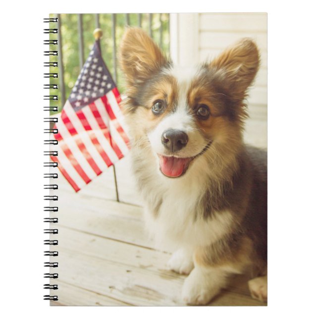 Cutest Baby Animals | American Flag Corgi Notebook (Front)