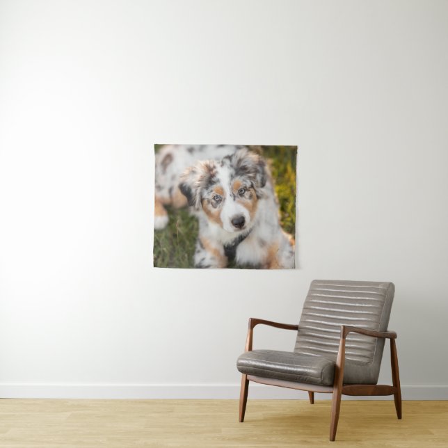 Cutest Baby Animals | Australian Shepherd Puppy Tapestry (In Situ (Horizontal))
