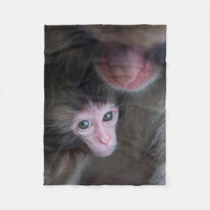 Cutest Baby Animals Baby Macaque Monkey & Mother Fleece Blanket