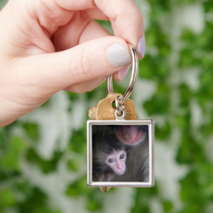 Cutest Baby Animals Baby Macaque Monkey & Mother Key Ring