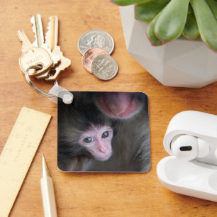 Cutest Baby Animals   Baby Macaque Monkey & Mother Key Ring