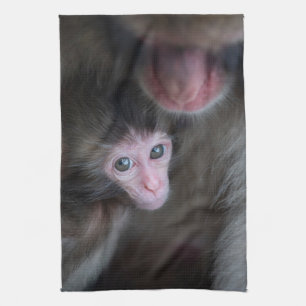 Cutest Baby Animals Baby Macaque Monkey & Mother Tea Towel