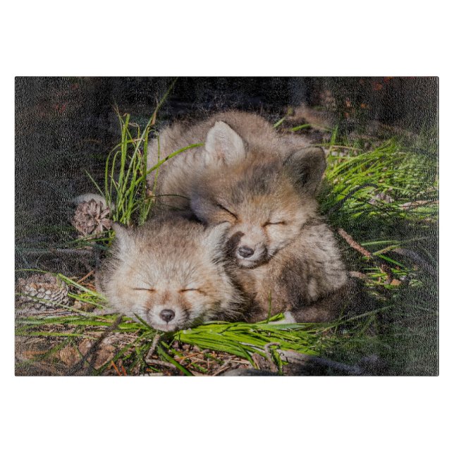 Cutest Baby Animals | Baby Red Fox Kits Sleeping Cutting Board (Front)