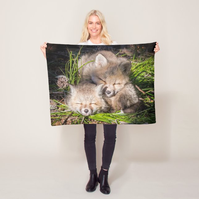 Cutest Baby Animals | Baby Red Fox Kits Sleeping Fleece Blanket (In Situ)