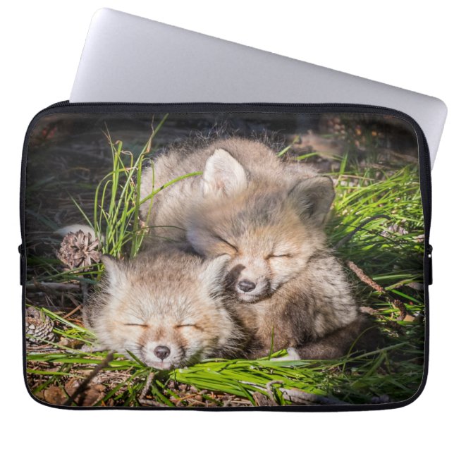 Cutest Baby Animals | Baby Red Fox Kits Sleeping Laptop Sleeve (Front)