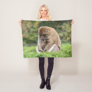 Cutest Baby Animals   Barbary Macaque Family Fleece Blanket