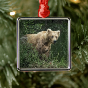 Cutest Baby Animals Bear Mama Bear & Her Cubs Metal Tree Decoration