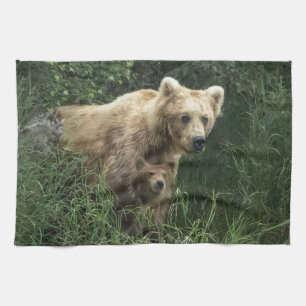 Cutest Baby Animals Bear Mama Bear & Her Cubs Tea Towel