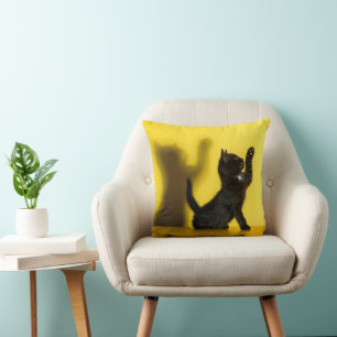 Cutest Baby Animals Black Cat Playing Cushion