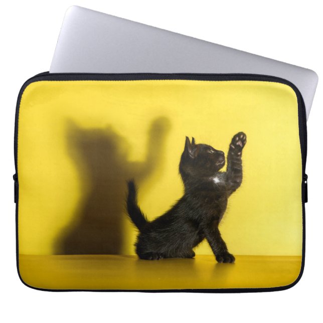 Cutest Baby Animals | Black Cat Playing Laptop Sleeve (Front)