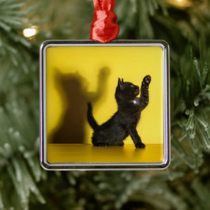 Cutest Baby Animals Black Cat Playing Metal Tree Decoration