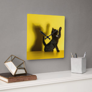 Cutest Baby Animals   Black Cat Playing Square Wall Clock