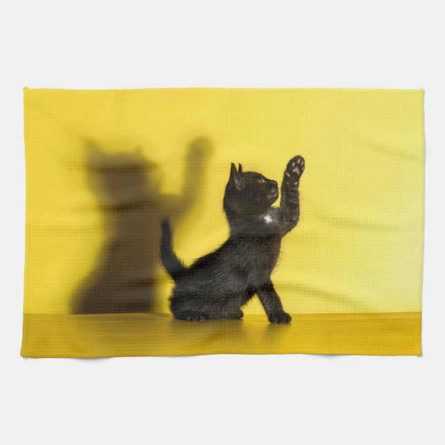Cutest Baby Animals | Black Cat Playing Tea Towel (Horizontal)