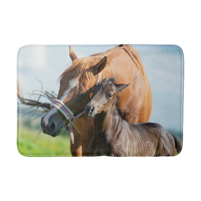 Cutest Baby Animals | Black Foal with Mum Bath Mat (Front)