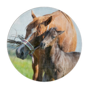 Cutest Baby Animals Black Foal with Mum Cutting Board