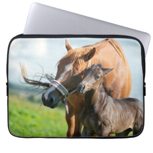 Cutest Baby Animals   Black Foal with Mum Laptop Sleeve