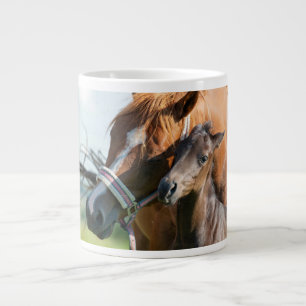 Cutest Baby Animals   Black Foal with Mum Large Coffee Mug