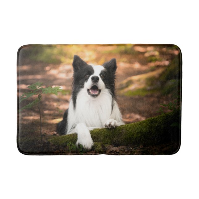 Cutest Baby Animals | Black & White Border Collie Bath Mat (Front)