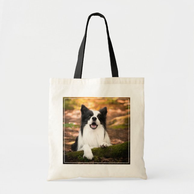 Cutest Baby Animals | Black & White Border Collie Tote Bag (Front)
