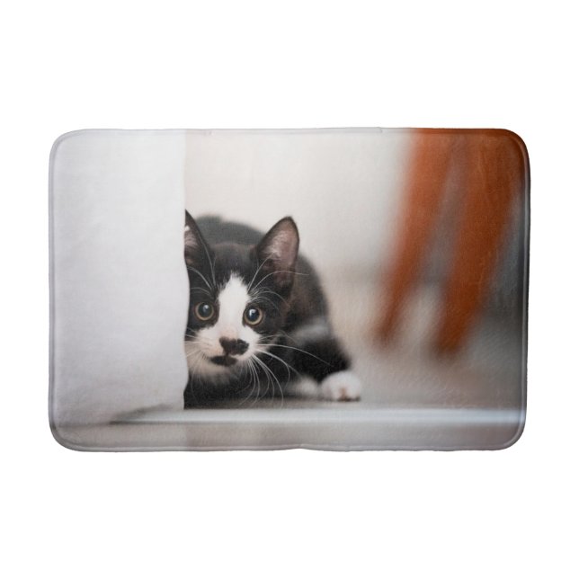 Cutest Baby Animals | Black & White Kitten Bath Mat (Front)