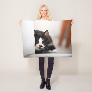 Cutest Baby Animals Black & White Kitten Fleece Blanket