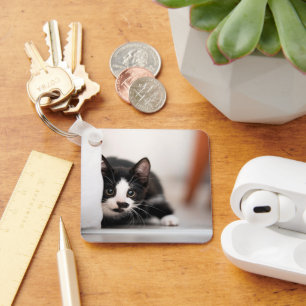 Cutest Baby Animals Black & White Kitten Key Ring