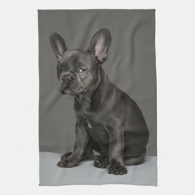 Cutest Baby Animals | Blue French Bulldog Puppy Tea Towel (Vertical)