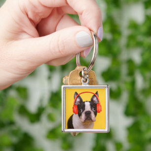 Cutest Baby Animals   Boston Terrier Headphones Key Ring