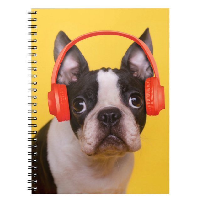 Cutest Baby Animals | Boston Terrier Headphones Notebook (Front)