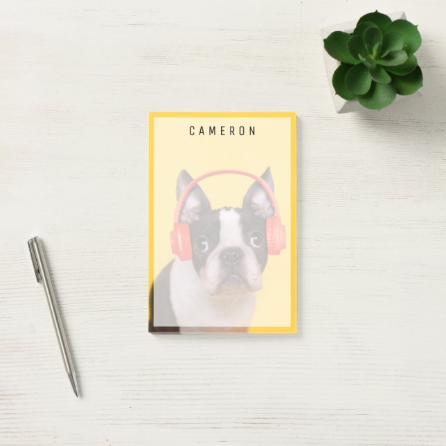 Cutest Baby Animals | Boston Terrier Headphones Post-it Notes (Office)