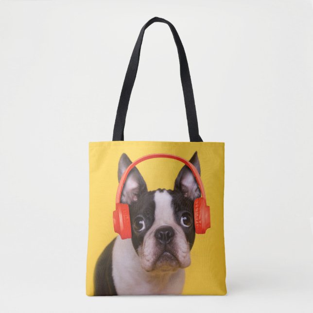 Cutest Baby Animals | Boston Terrier Headphones Tote Bag (Front)