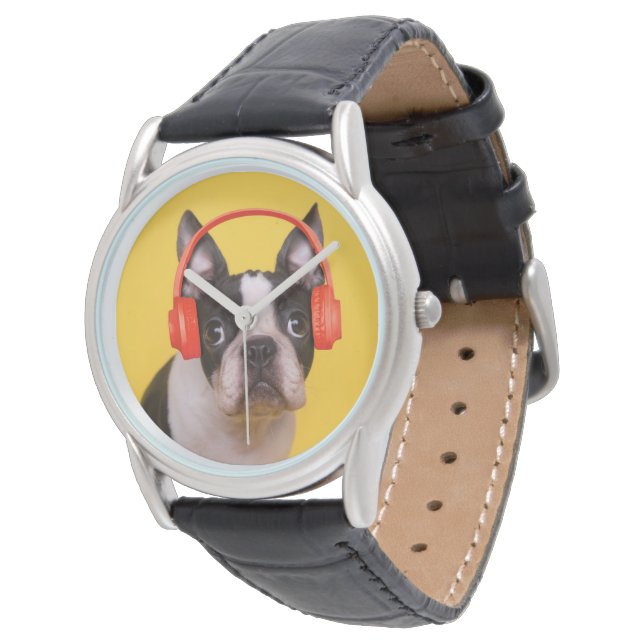 Cutest Baby Animals | Boston Terrier Headphones Watch (Angled)