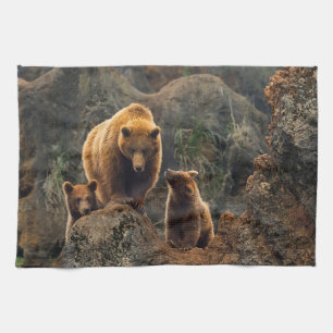 Cutest Baby Animals   Brown Bear Family Tea Towel
