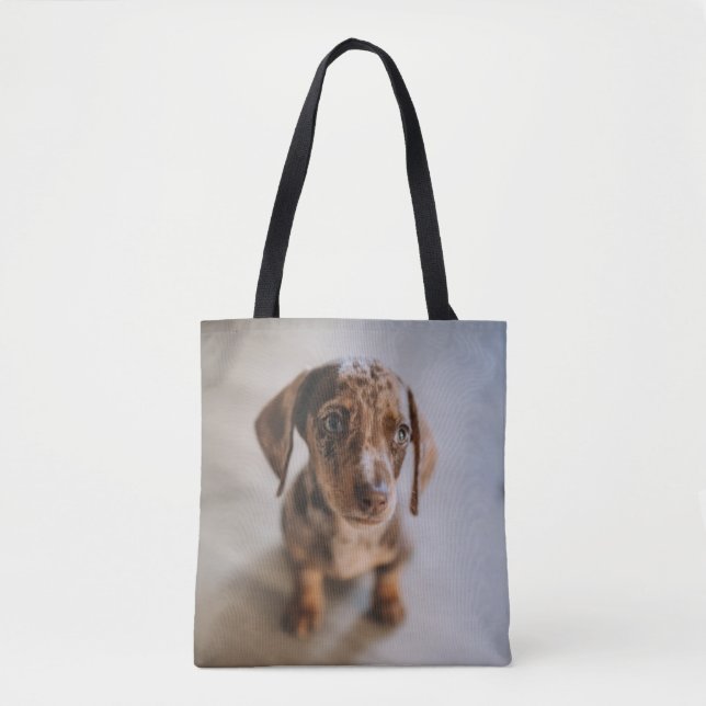 Cutest Baby Animals | Brown Dachshund Puppy Tote Bag (Front)