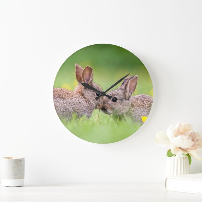 Cutest Baby Animals | Bunny Kiss Large Clock (Home)