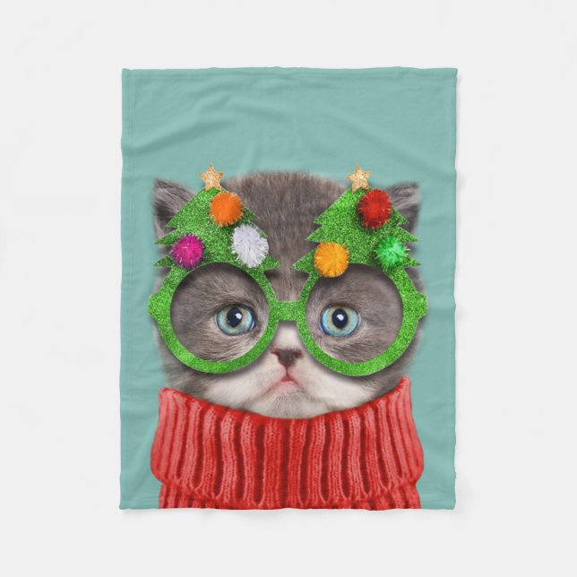 Cutest Baby Animals | Cat Christmas Sweater Fleece Blanket (Front)