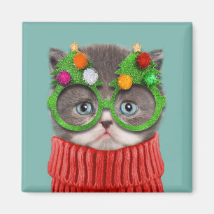Cutest Baby Animals   Cat Christmas Sweater Magnet