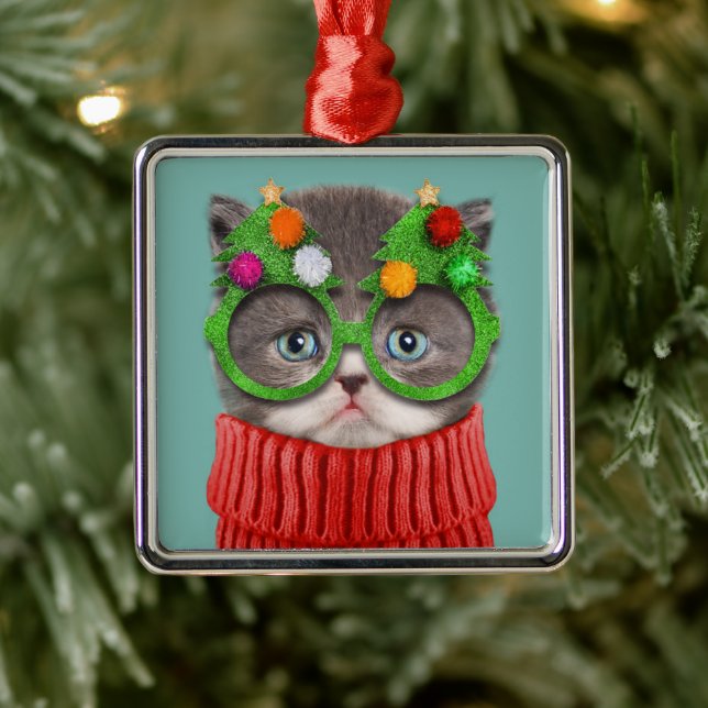 Cutest Baby Animals | Cat Christmas Sweater Metal Tree Decoration (Tree)