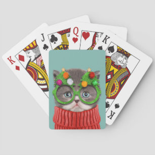 Cutest Baby Animals   Cat Christmas Sweater Playing Cards