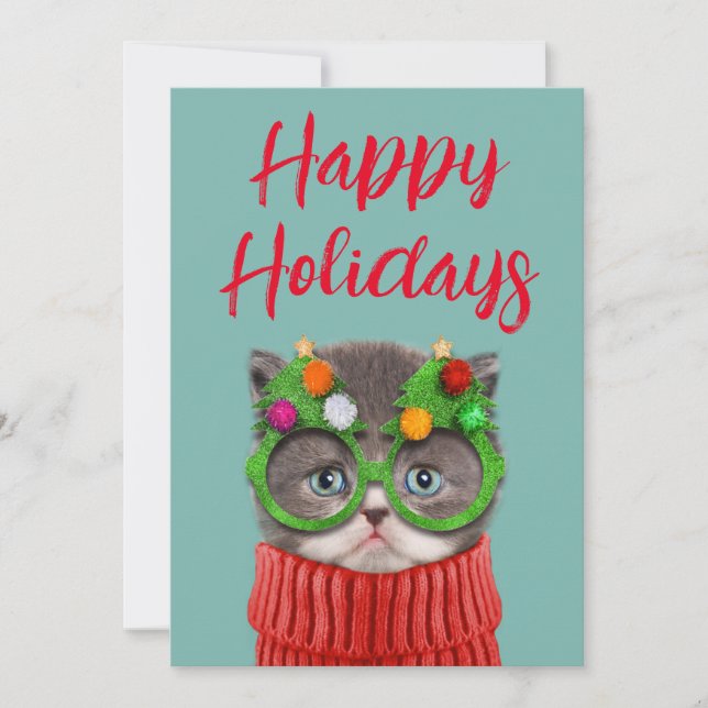 Cutest Baby Animals | Cat Christmas Sweater Thank You Card (Front)