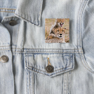 Cutest Baby Animals   Cheetah Cat & Cub 15 Cm Square Badge