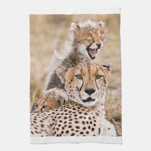 Cutest Baby Animals   Cheetah Cat & Cub Tea Towel