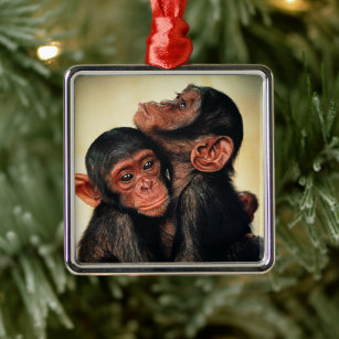 Cutest Baby Animals   Chimpanzee Hug Metal Tree Decoration